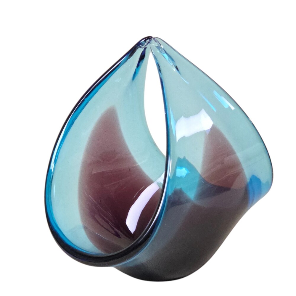 Vintage Murano Sommerso Kerchief Vase Teal Blue Amethyst Purple 6.5in Heavy MCM